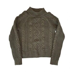 J CREW Azra Pom Pom Cable Knit Sweater Womens Green